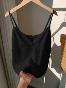 Comfortcana 1pc Women's Black Woven Pure Cotton Slim Fit Camisole For Summer - Black - View 6