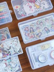 3pcs Stickers Plastic Storage Box Organizer Back To School - Clear - View 6