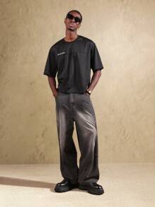 SUMWON 网眼运动服 超大码足球训练上衣 街头服饰 运动必备 夏季健身锻炼 T 恤 - 黑色 - 查看 3