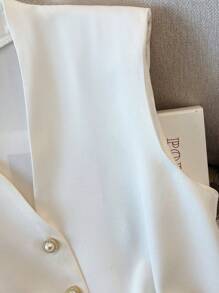 SHEIN PETITE Elegant V-Neck Sleeveless Blouse For Women, Waist-Defining, Spring/Summer - White - View 5