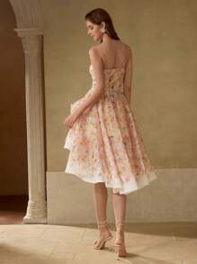 MOTF PREMIUM FLORAL PRINT TIERED LAYER COCKTAIL DRESS - Coral Orange - View 4