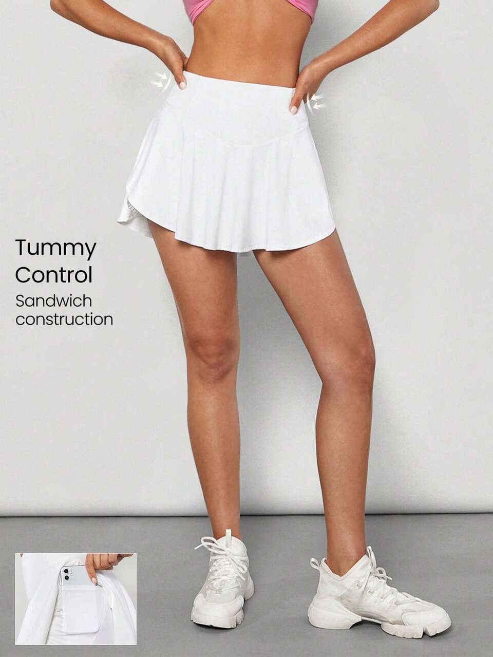 Quick-Dry Tummy Control Pleated Flowy Skort With Built-In Shorts