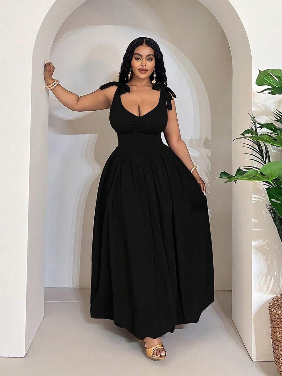 Maweii Váy cổ tròn màu đen cỡ lớn, phong cách đường phố, đa năng, dành cho nữ - màu đen - Xem 1