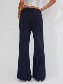 Roylia Women's Fashion Pockets Commuter Elegant Versatile Striped Slightly Flared Pants Fall Cloth For Women - Navy Blue - View 2