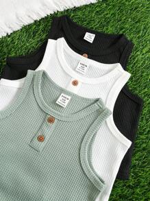 SHEIN 6pcs/Set Baby Boy Summer Cute Casual Knit Top & Shorts Set, Basic Multipack - Black and White - View 5