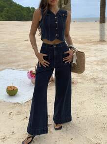 DAZY Women Denim Two Pieces Outfits - Blue - View 4