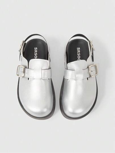 Grunge Punk Women's Punk Gothic Closed Toe Hollow Backless Loafers, Leather Strap Soft Bottom Platform & Wedge Heels, Halloween