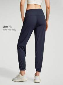 GLOWMODE 口袋慢跑裤常规款，踝部拉链设计，跑步训练，夏季 - 藏蓝色 - 查看 2