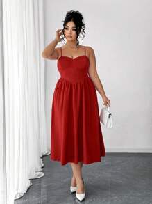 Elenzga 大码女式紫色大气吊带裙 - 紅色 - 查看 5