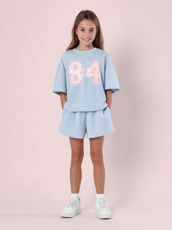 SUMWON Newport Beach Mädchen Varsity Sportswear Sommer Camp Oversized Sportlich Bequeme Koordination Straßenmode Outfit