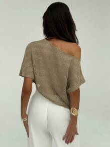 Aloruh Blusa feminina elegante com decote assimétrico e manga curta