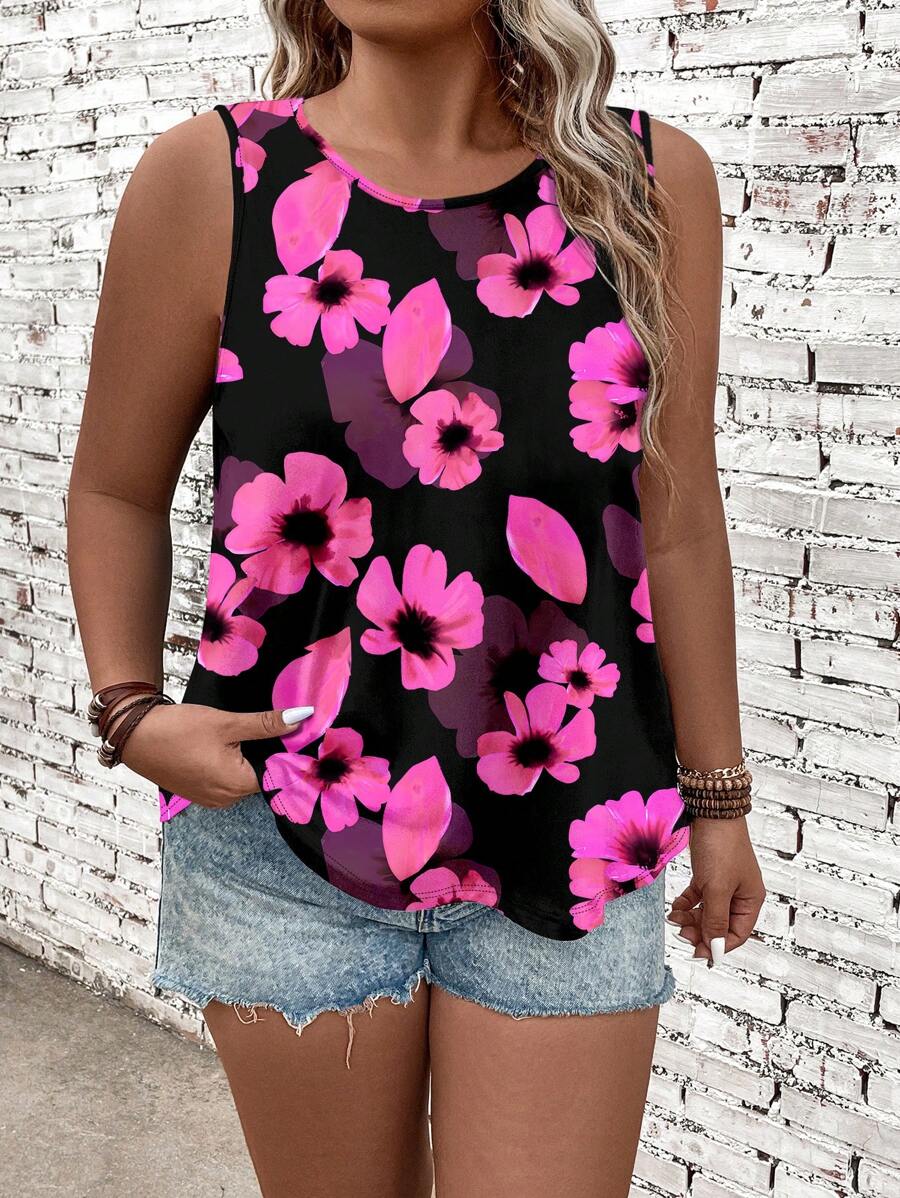 EMERY ROSE Blusa holgada sin mangas con estampado floral colorido y estilo bohemio casual y sencillo, adecuada para salir - Multicolor - Ver 1