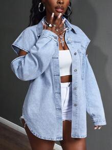 Slaydiva Dam Casual Sexig & Elegant Jeansjacka & - Blå - Visa 5