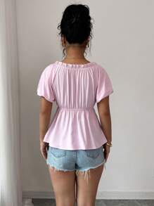 SHEIN Clasi 女士时尚泡泡袖收腰衬衫，夏季新品 - 粉色 - 查看 2