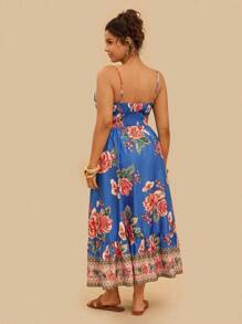 Travachic Váy in hoa nhiệt đới thường ngày cỡ lớn cho nữ, phong cách Bohemian ngày lễ - Màu xanh lam - Xem 2