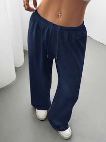 SHEIN PETITE CURVE Pantalones de chándal de mujer de verano, de corte holgado y con nudo delantero, para uso casual diario