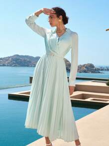 ZEYLAH 插肩袖百褶休闲连衣裙，简约时尚，适合夏季 - 綠色 - 查看 9