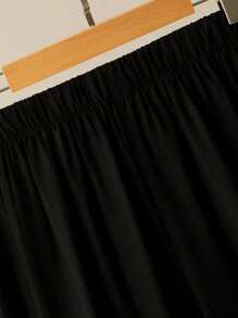 Modelyn Bộ 2 món: Áo cánh tay 3/4 họa tiết hoa trơn màu thoải mái & Quần ống rộng cạp chun, cỡ lớn, mùa xuân và mùa hè - màu đen - Xem 5