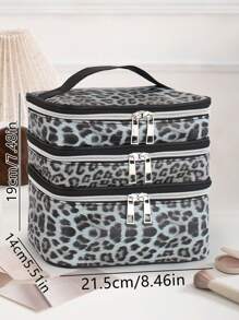 N_Standard Bolso de maquillaje grande de 3 capas con estampado de leopardo, estilo Y2K, multiusos, para verano