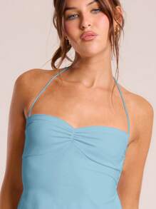 MUSERA Top con cuello halter y busto fruncido, estilo femenino y elegante para verano, graduación, vacaciones, festival de otoño, carnaval, primavera y verano - Azul - Ver 3