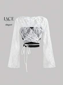 SHEIN MOD 女式撞色深V领交叉裹身优雅长袖T恤，女式，早午餐女装，女巫服装，僵尸新娘