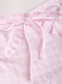 Sweetra French Retro Plaid Ruched Tie-Up Detail Fitted Dress - Pink - View 4