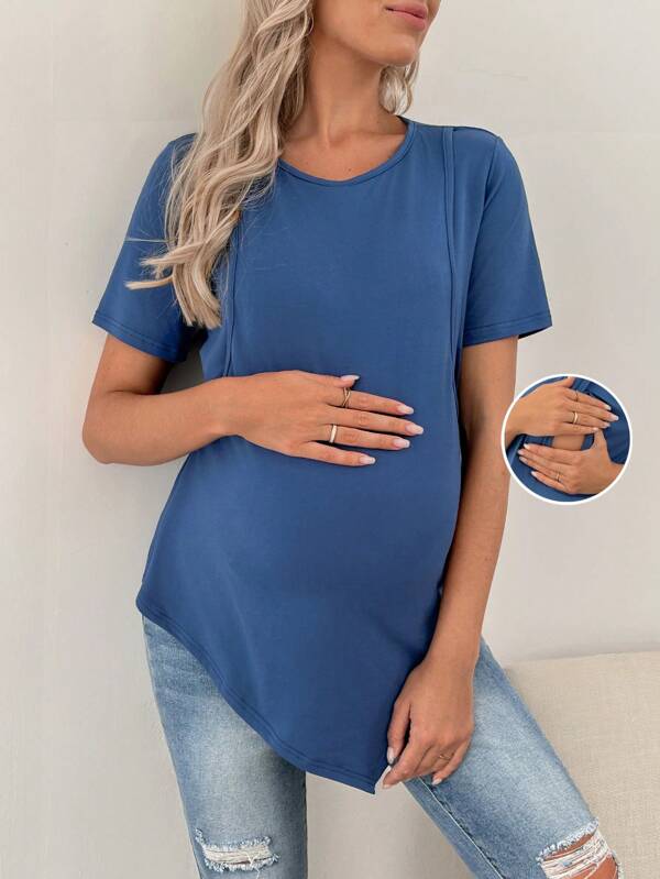 SHEIN Modisches asymmetrisches Rundhals Kurzarm Pflege- & Umstandsshirt