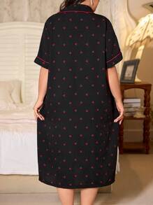 CottageSlumber Black & Red Contrast Cherry Print Plus Size Women's Open Front Nightgown Babydoll Holiday Season, Moo Moo Sleep Dress Bountiful Floral Splendor  Cozy And Elegant Details - Black - View 2