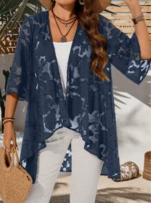 EMERY ROSE 加大码纯色透视不对称下摆优雅外套，女士夏季服饰，狂欢派对，复活节曲线，乡村音乐会