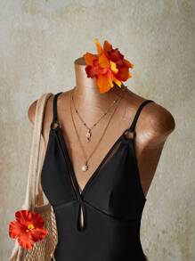 SHEIN ICON Traje de baño de una pieza negro sexy para salir de mujer, estilo hawaiano de playa de verano - Negro - Ver 1