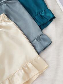 SHEIN 3pcs/Set Ruffled Hem Faux Silk Pajama Shorts - Multicolor - View 6