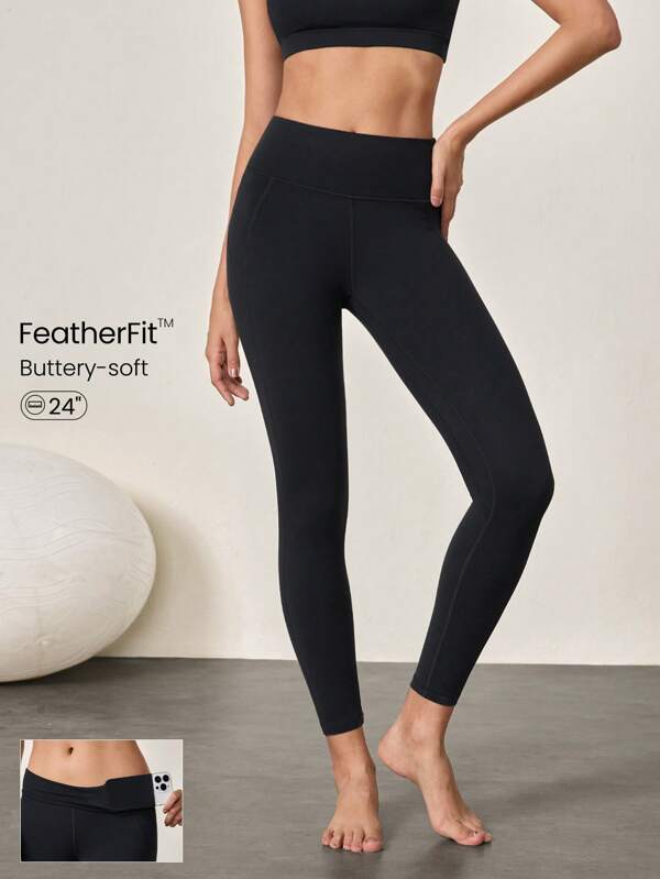 GLOWMODE Colanți de alergare decupați FeatherFit™ de 24 inchi Booty Sculpt Tummy Control Fitness Collanti cu buzunar frontal ascuns