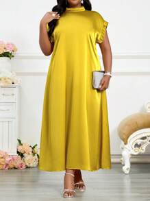 Fleurora 春夏优雅端庄派对婚礼鸡尾酒会音乐会/音乐节金色编织缎面立领舞会礼服荷叶边A字裙束腰连衣裙长款短袖大码连衣裙生日和活动礼服婚纱女士夏季服装女士夏季服装婚礼宾客礼服女士生日服装女士生日服装女士音乐会服装女士邮轮服装 - 黃色 - 查看 5