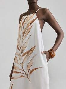 Ontre Women's Teacher Outfit, New Design 2025, Independence Day, Women's Airport Casual Wear, Holiday Style, Print Pattern, Spaghetti Strap Design, Beaded Design, Women's Maxi Dress, Oversized Fit, Side Slit, Straight Skirt, Summer Clothing, Daily Wear, Holiday Dress Palm Tree Dress Island Dress Flow Dress Silk Dresses Resort Wear