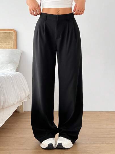 SHEIN EZwear Plus Size Summer White V-Neck Contrast Waist Dress Pants Graduation,Back To School,Teacher Outfits For Women In Fall/Winter