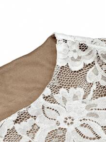 SHEIN Clasi Ladies' Round Neck Lace Fashion Short Sleeve Dress For Spring And Summer - White - View 8