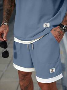 Manfinity CasualCool 2pcs Men's Contrast Color Patchwork Short Sleeve T-Shirt And Pocket Shorts Set Mens 2 Pieces Summer Outfits Loose Mens Two Pieces Outfits Mens 2 Pieces Outfits Short Set Men Two Pieces Outfits Short Set Mens 2 Pieces Sets