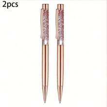 2/4 件可爱圆珠笔套装金属水晶钻石闪光笔用于日记黑色墨水漂亮可爱的东西花式文具礼品，女士学校文具礼品日记液体沙闪光黑色墨水笔新娘送礼婚礼办公桌用品女士女孩生日家庭办公桌（紫色），水晶玫瑰金金属圆珠笔带永生花，旋转，办公用品和女士礼物返校 - 均碼 - 查看 6