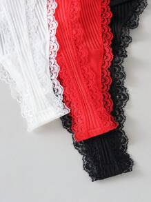 SHEIN Set de 3 piezas de tangas de encaje de mujer con lazo decorativo, de unicolor y sexy, en talla estándar