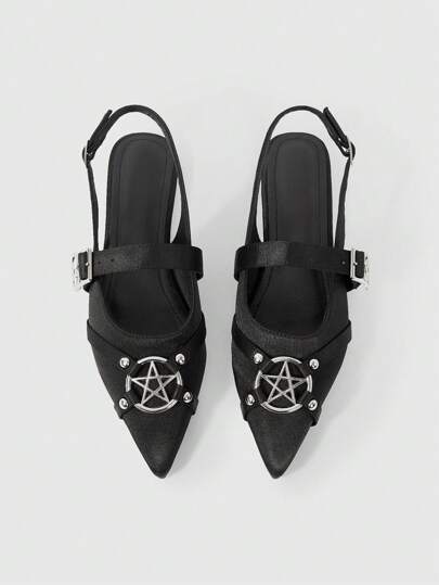 Women's Elegant Fashion Casual Pointed Toe Flats, Gothic Style Silk Flat Shoes Suitable For Party, Daily Wear, And Evening Occasions, Halloween