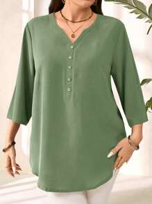 EMERY ROSE 大码女式早春紫色宽松七分袖衬衫 - 薄荷綠 - 查看 5