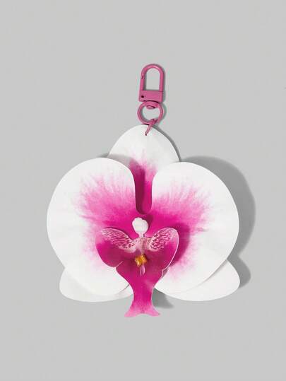 Kawaii 1 pieza Llavero colgante tipo bolsa de playa con diseño de flores tropicales en estilo bohemio