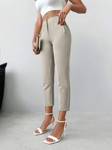 EURMUSE Solid Cropped Suit Pants - Beige - View 4