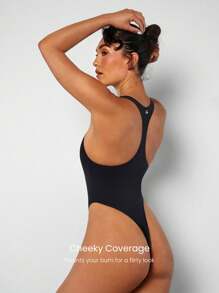 GLOWMODE FeatherFit™ Powerhouse 工字背吊带丁字裤紧身衣 低冲击瑜伽日常夏季黑色运动紧身衣