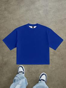 Manfinity Homme Contour Line Streetwear Slogan Print Loose Fit Men's Cropped T-Shirt - Blue - View 2