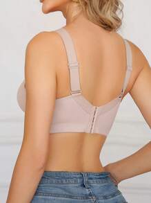 SHEIN 1 件女士蕾丝拼接宽肩带内衣，无钢圈舒适休闲内衣文胸 - 杏色 - 查看 7