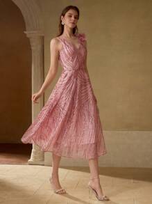 MOTF PREMIUM STEREO FLORAL CONTRAST SEQUIN COCKTAIL DRESS - Pink - View 7