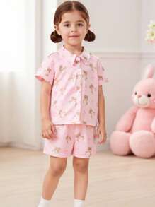 مجموعتان من القمصان قصيرة الأكمام والشورتات المطبوعة بنقوش الدب الصغير لملابس المنزل الكاجوال للأطفال الصغار، جديد