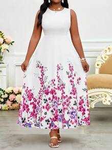 SHEIN Lady Spring And Summer Elegant Commuting Office Casual Boho Colorful Knitted Scoop Neck Flared Ball Gown Long Sleeveless Plus Size Dresses Office Dresses Hawaii Outfits Women Women Clothing Summer Summer Outfits For Women Summer Dresses For Women - Multicolor - View 5