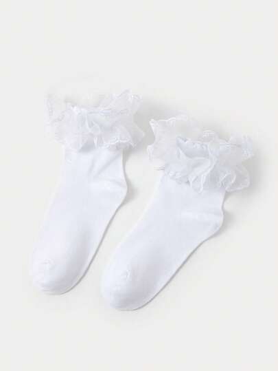 Kawaii Women's Fashionable Mid-Calf Socks With Hollow Ruffled Design